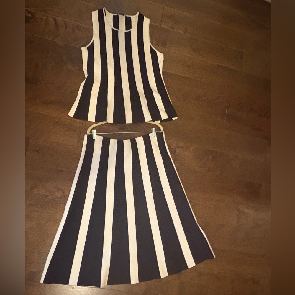 Ann Taylor A-Line Skirt Set ( L, XL) in Navy Blue and Cream